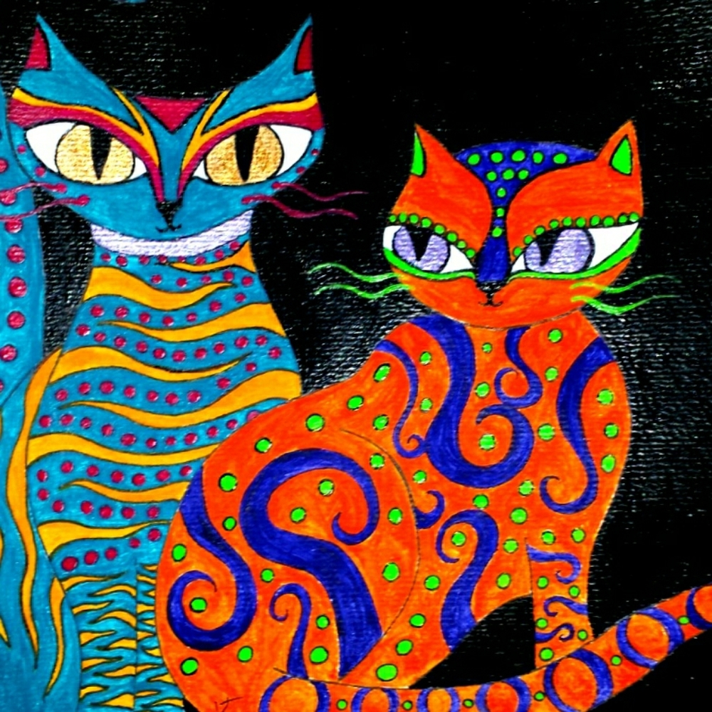 Original Acrylic 'Cats Watching' Painting